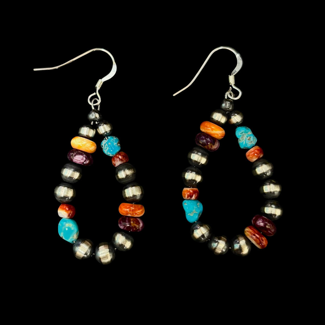 Sterling Silver and Mixed Stone Navajo Pearl Earrings