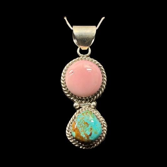 Turquoise and Pink Conch Pendant by Nelson Morgan