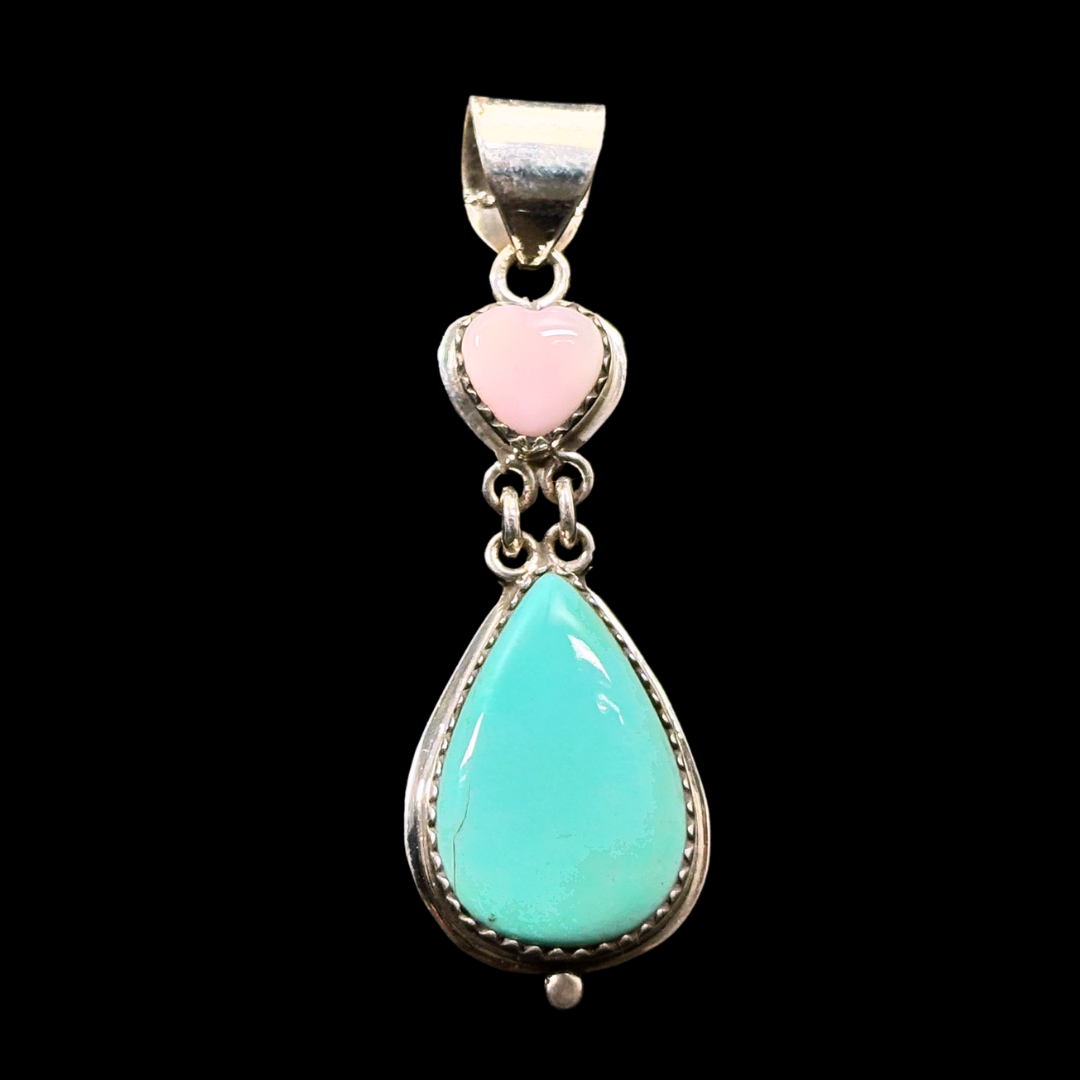 Nelson Morgan Kingman Turquoise & Pink Conch Heart Pendant