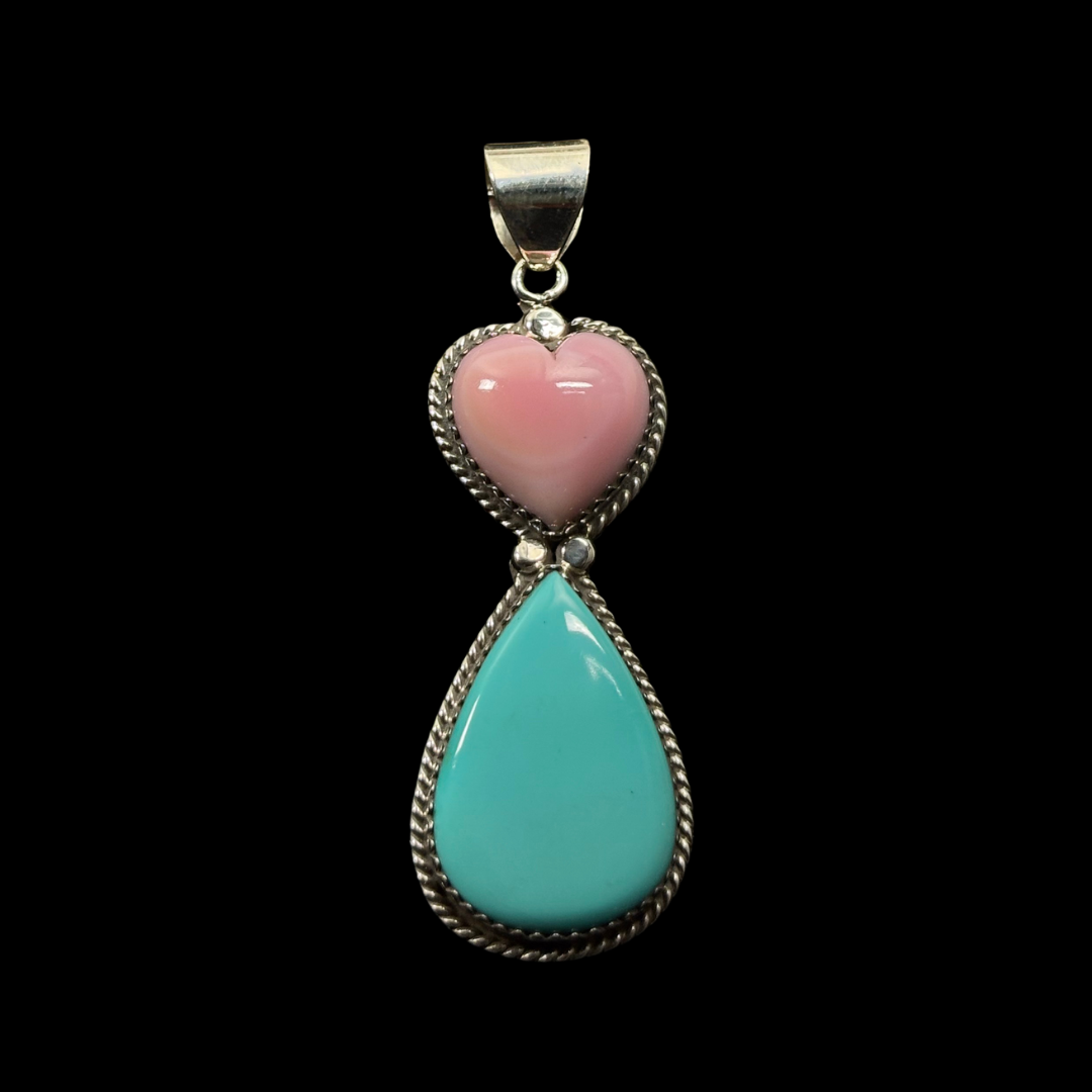 Nelson Morgan Kingman Turquoise & Pink Conch Heart Pendant
