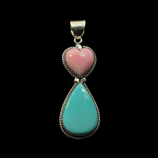 Nelson Morgan Kingman Turquoise & Pink Conch Heart Pendant