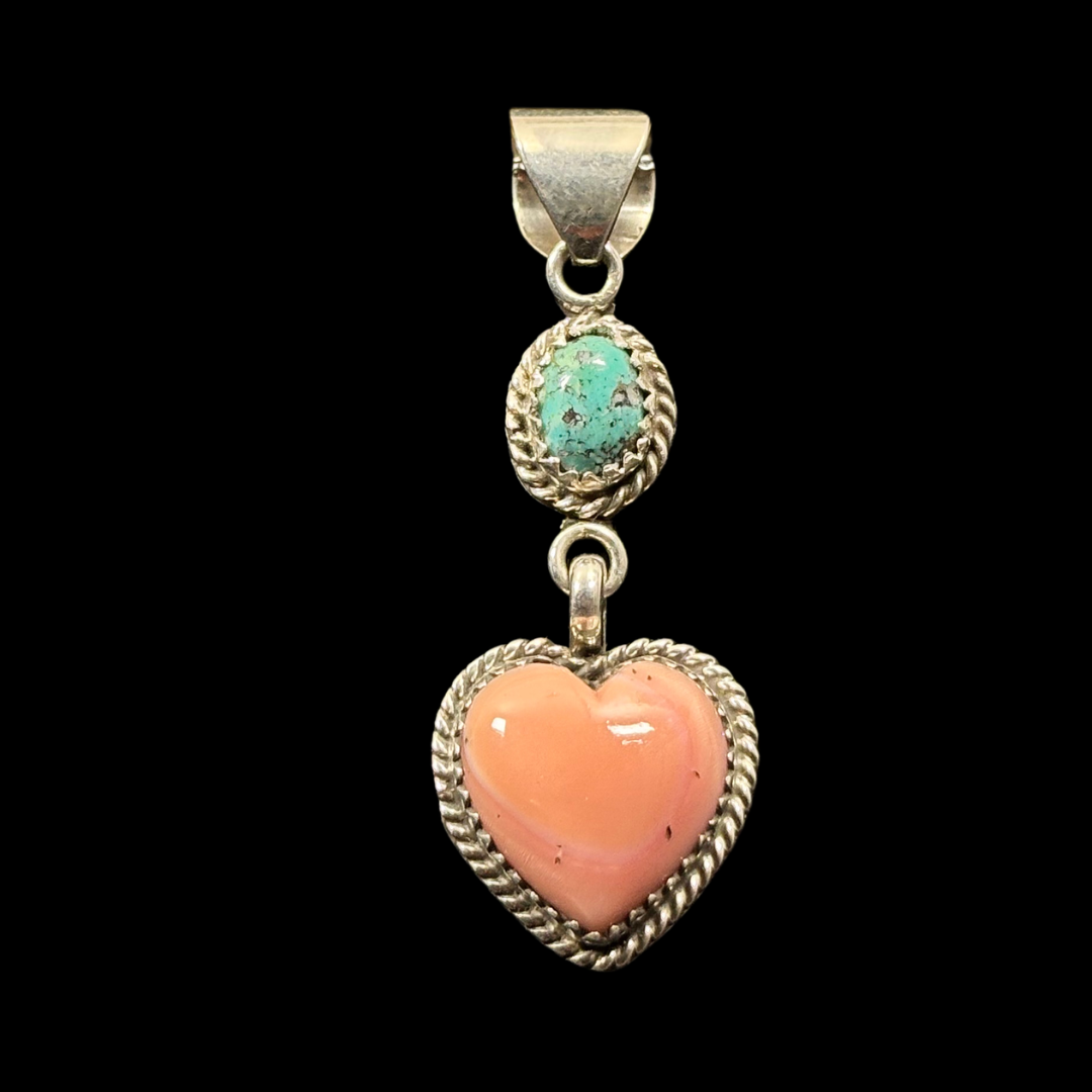 Nelson Morgan Kingman Turquoise & Pink Conch Heart Pendant