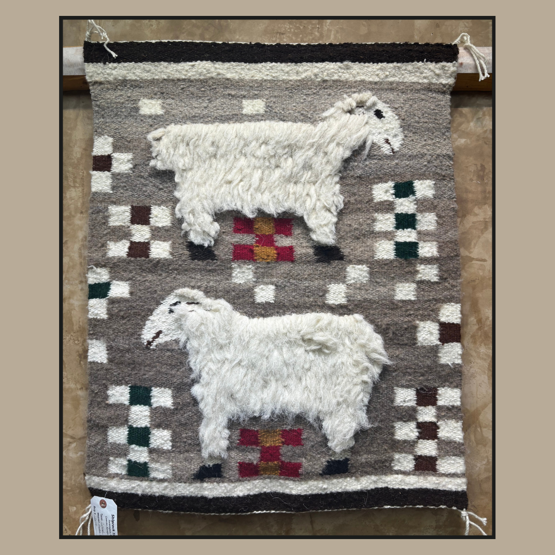 Navajo Pictorial Rug with Two Sheep by Fannie Pette | Handwoven Native American Textile