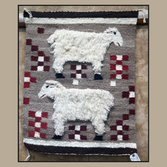 Navajo Pictorial Rug with Two Sheep by Fannie Pette | Handwoven Native American Textile