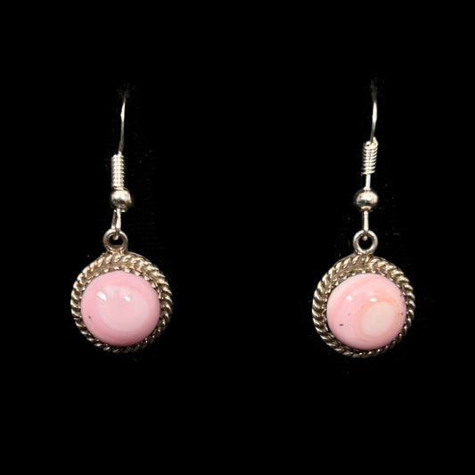 Nelson Morgan Navajo Pink Conch Dangle Earrings | Sterling Silver