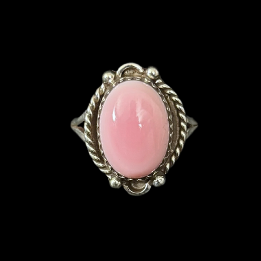 Nelson Morgan Navajo Pink Conch Ring | Sterling Silver Size 7