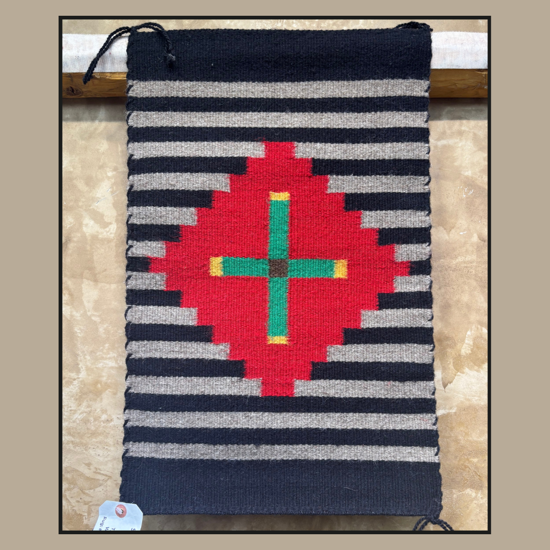 Navajo Revival Rug with Central Red Diamond by Milicent Platero | Handwoven Native American Textile