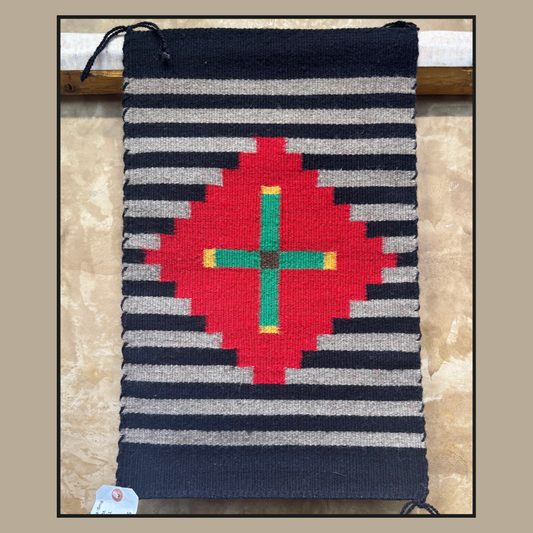 Navajo Revival Rug with Central Red Diamond by Milicent Platero | Handwoven Native American Textile
