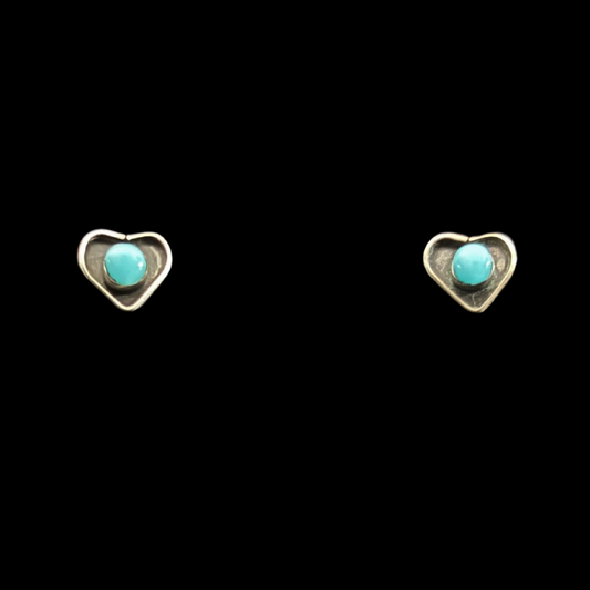 Zuni Heart-Shaped Blue Bird Turquoise Stud Earrings