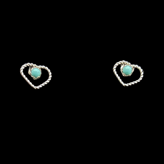 Zuni Heart-Shaped Blue Bird Turquoise Stud Earrings