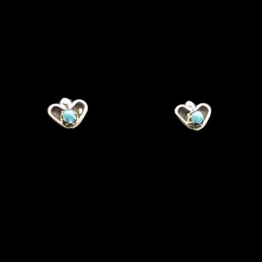 Zuni Heart-Shaped Blue Bird Turquoise Stud Earrings
