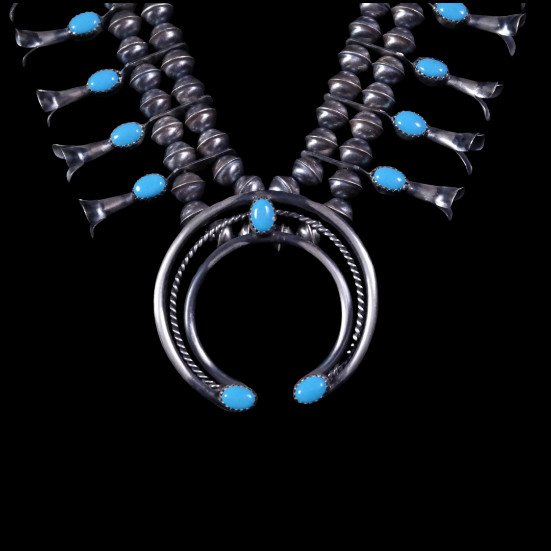 Navajo Squash Blossom Necklace & Earring Set with Turquoise