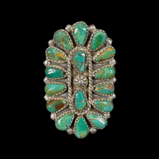 Navajo Turquoise Cluster Ring – Size 8 Adjustable | Sterling Silver Statement Ring