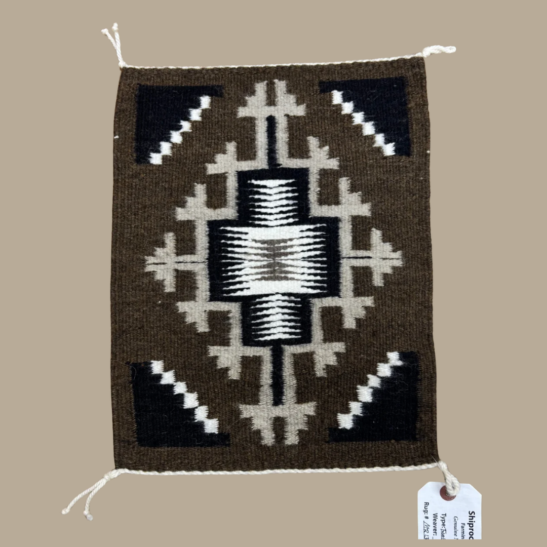 Authentic Two Grey Hills Navajo Rug by Angelina Yazzie | Handmade 15" x 11.5"