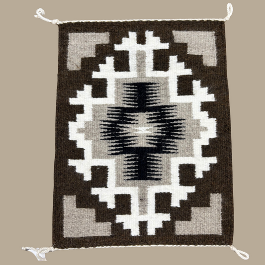 Authentic Two Grey Hills Navajo Rug by Angelina Yazzie | Handmade 15" x 11.5"