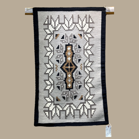 Authentic Two Grey Hills Navajo Rug by Linda Joe | Handmade 46" x 29" Native American Weaving
