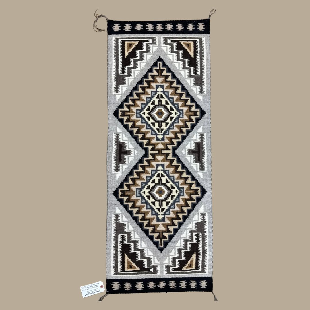 Authentic Two Grey Hills Navajo Rug by Rose Blue Eyes | Handmade 51" x 21"