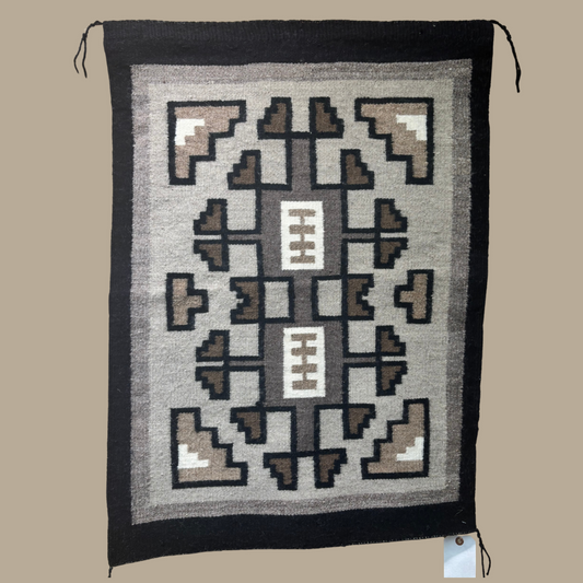Authentic Two Grey Hills Navajo Rug by Zerena Begay | Handmade 32.5" x 23"