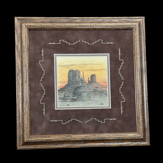 Navajo Sand Painting “War Eagle” by Harvey Begay – Monument Valley Scene