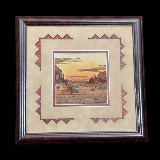 Navajo Sand Painting “War Eagle” by Harvey Begay – Monument Valley Scene