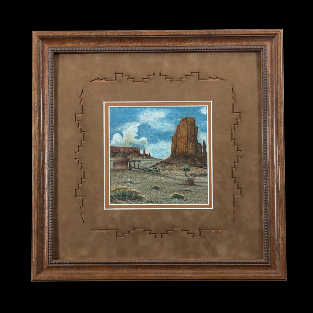 Navajo Sand Painting “War Eagle” by Harvey Begay – Monument Valley Scene