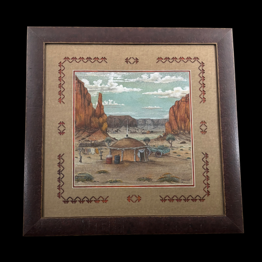 Navajo Sand Painting “War Eagle” by Harvey Begay – Monument Valley Scene