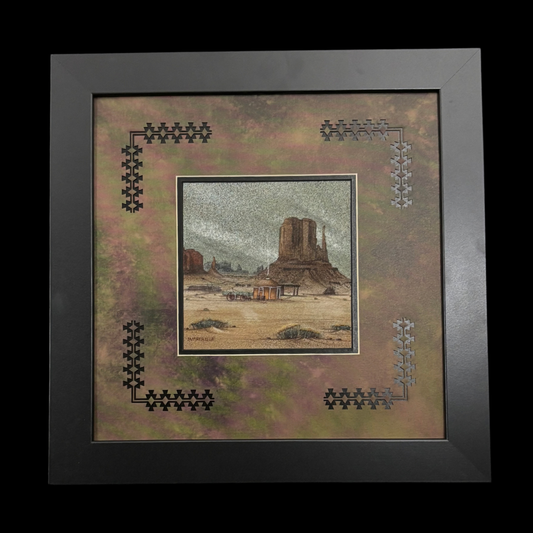 Navajo Sand Painting “War Eagle” by Harvey Begay – Monument Valley Scene