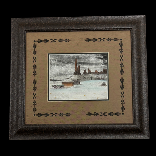 Navajo Sand Painting “War Eagle” by Harvey Begay – Monument Valley Scene