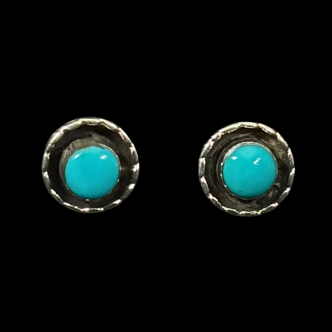 Zuni Turquoise Circle Stud Earrings with Sterling Silver