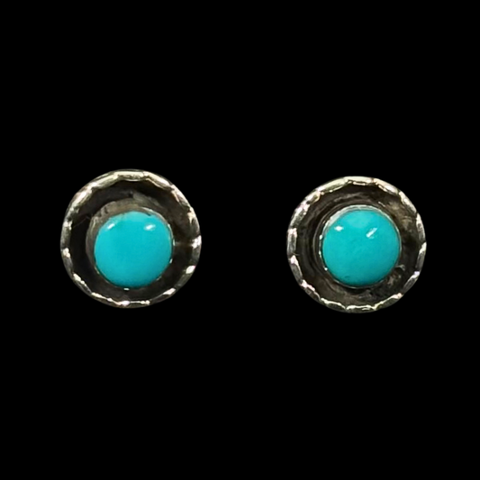 Zuni Turquoise Circle Stud Earrings with Sterling Silver