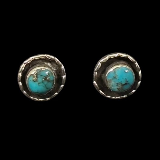 Zuni Turquoise Circle Stud Earrings with Sterling Silver