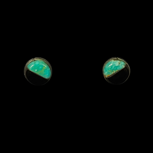 Zuni Turquoise & Onyx Half-Circle Stud Earrings | Sterling Silver