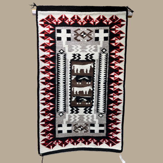 Authentic Storm Navajo Rug with Horses & Cattle by Edna Joe – Handmade 63" × 37"