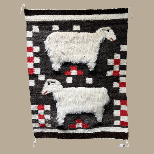 Authentic Pictorial Sheep Navajo Rug with by Fannie Pette | Handmade 30" x 23"