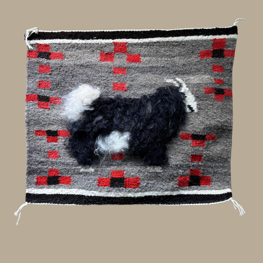 Authentic Pictorial Goat Navajo Rug with by Fannie Pette | Handmade 21" × 25"