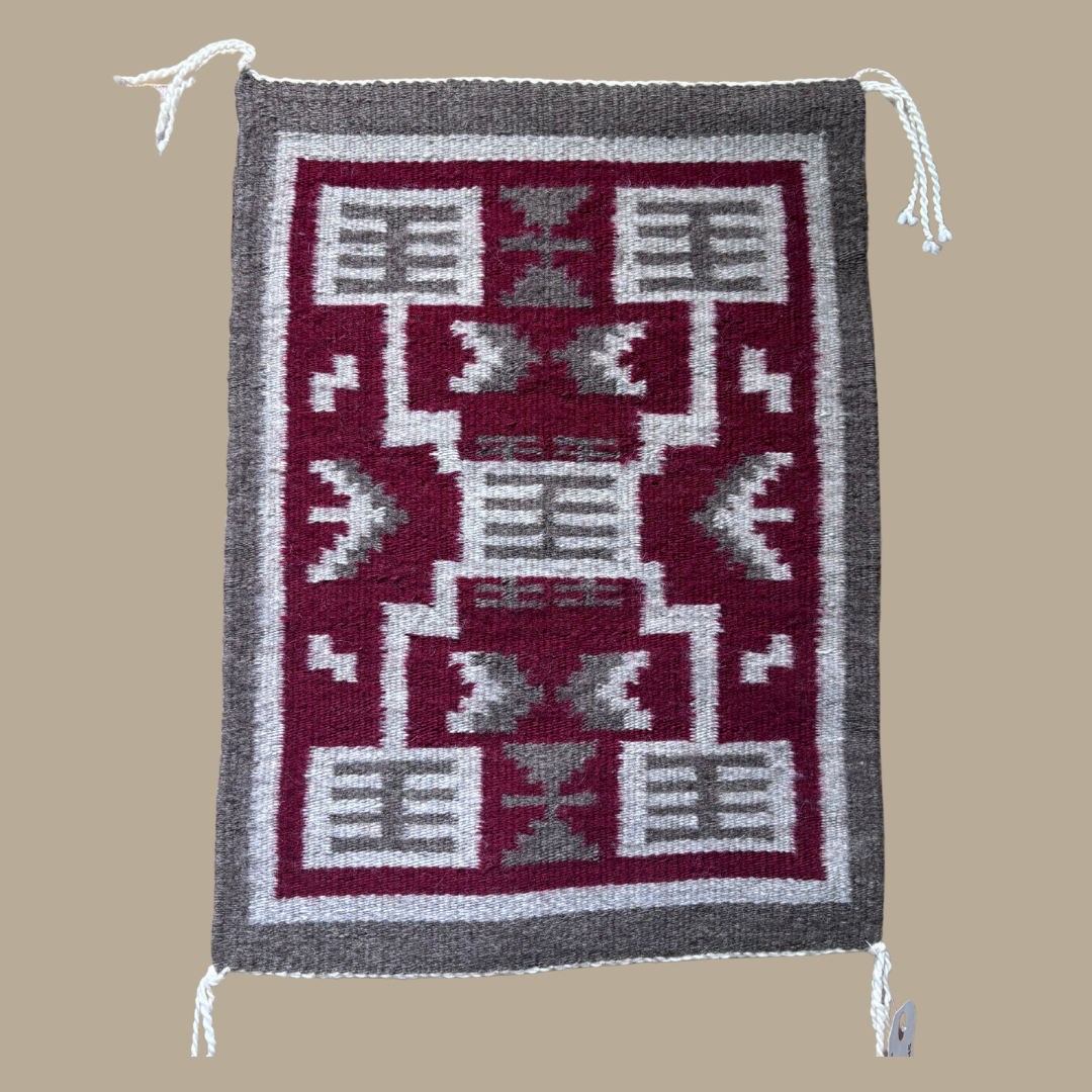 Authentic Storm Pattern Navajo Rug by Virginia Yazzie – Handmade 19" × 14"